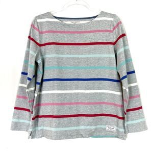 Talbots | Gray Striped Pullover Sweater 100% Cotton Womens Large PETITE